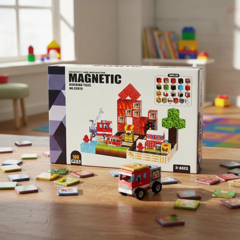 CUBOS MAGNE TICOS DE CONSTRUCCION 100 PIEZAS BOMBEROS - 1