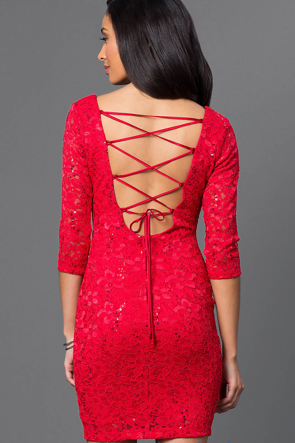 ALTO ASTRAL VESTIDO CORTO ENCAJE CON MINI LENTEJUELAS ROJO - 3