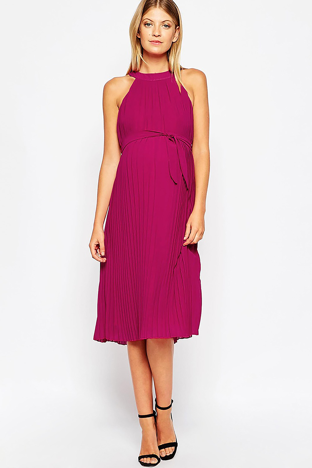 ALTO ASTRAL VESTIDO MATERNAL FUCSIA MIDI PLISADO - 1