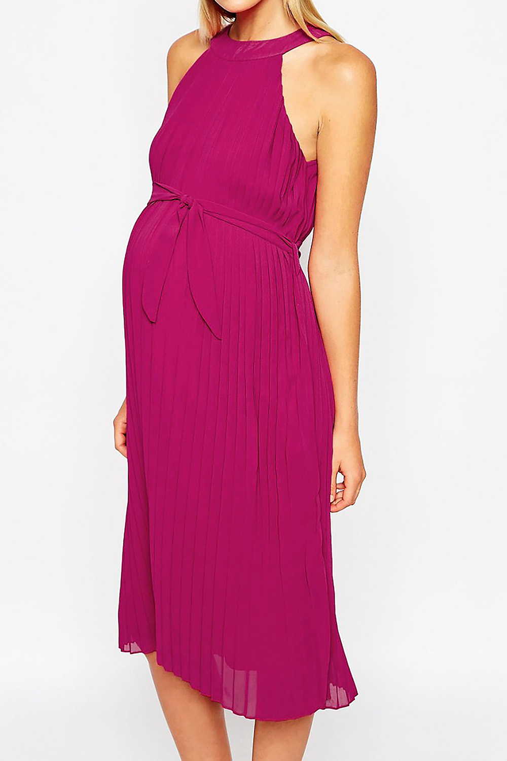ALTO ASTRAL VESTIDO MATERNAL FUCSIA MIDI PLISADO - 4