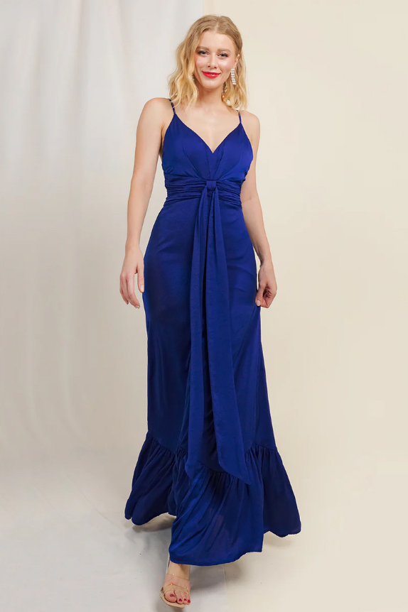 VESTIDO MUJER ALTO ASTRAL AZUL LARGO VUELO FALDA - FIESTA - MATRIMONIO - COCTEL - 1