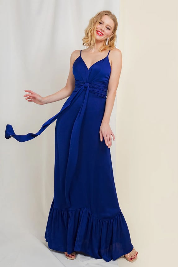 VESTIDO MUJER ALTO ASTRAL AZUL LARGO VUELO FALDA - FIESTA - MATRIMONIO - COCTEL - 2