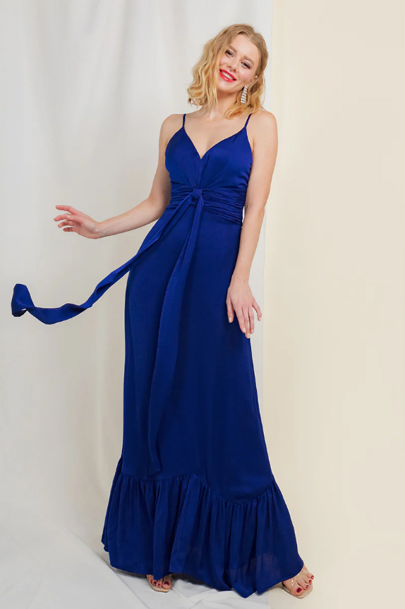 VESTIDO MUJER ALTO ASTRAL AZUL LARGO VUELO FALDA - FIESTA - MATRIMONIO - COCTEL - 2
