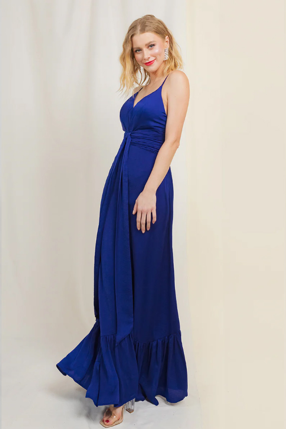 VESTIDO MUJER ALTO ASTRAL AZUL LARGO VUELO FALDA - FIESTA - MATRIMONIO - COCTEL - 3