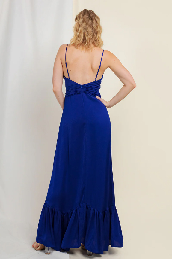 VESTIDO MUJER ALTO ASTRAL AZUL LARGO VUELO FALDA - FIESTA - MATRIMONIO - COCTEL - 5