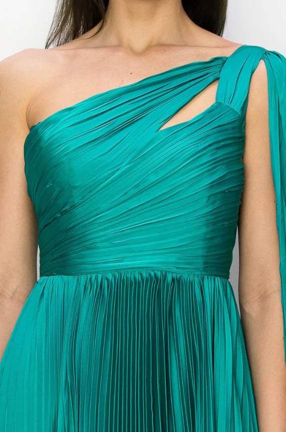VESTIDO LARGO FIESTA MUJER ALTO ASTRAL VERDE ASIMETRICO PLISADO FIESTA MATRIMONIO - 4