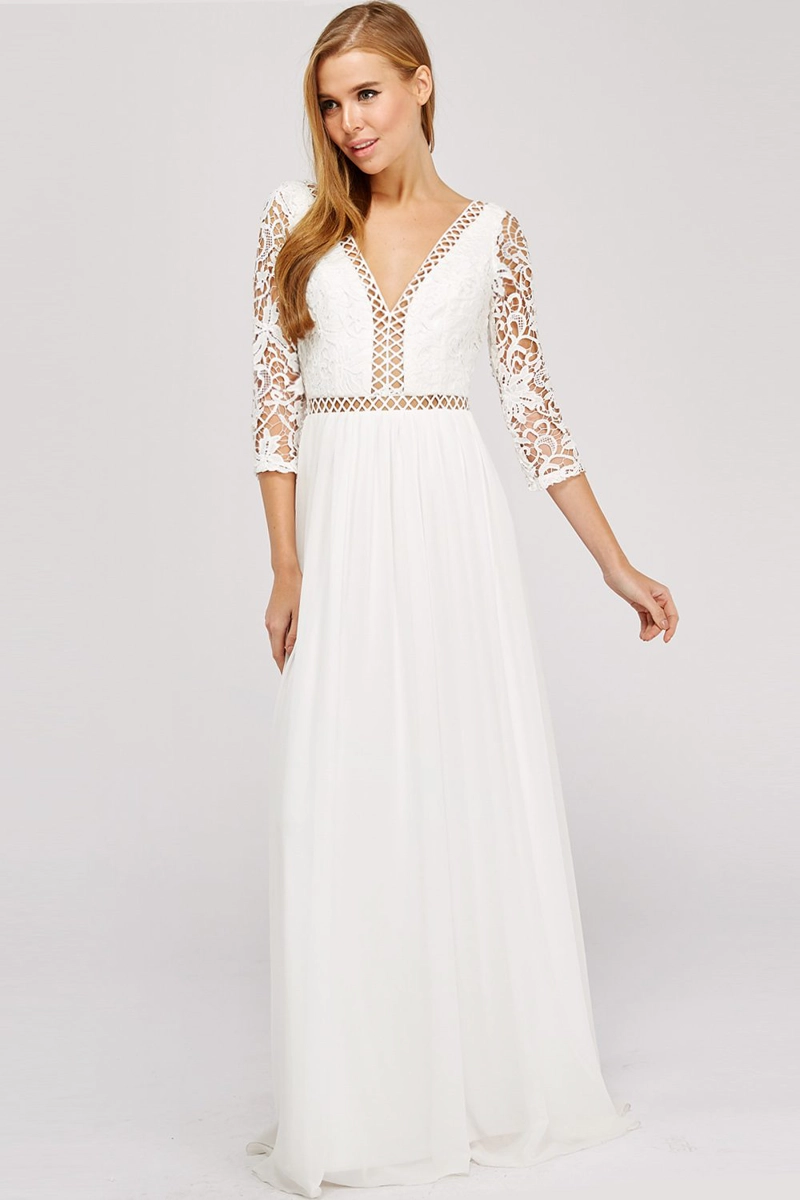 VESTIDO BLANCO MANGA LARGA ALTO ASTRAL NOVIA CIVIL - 1