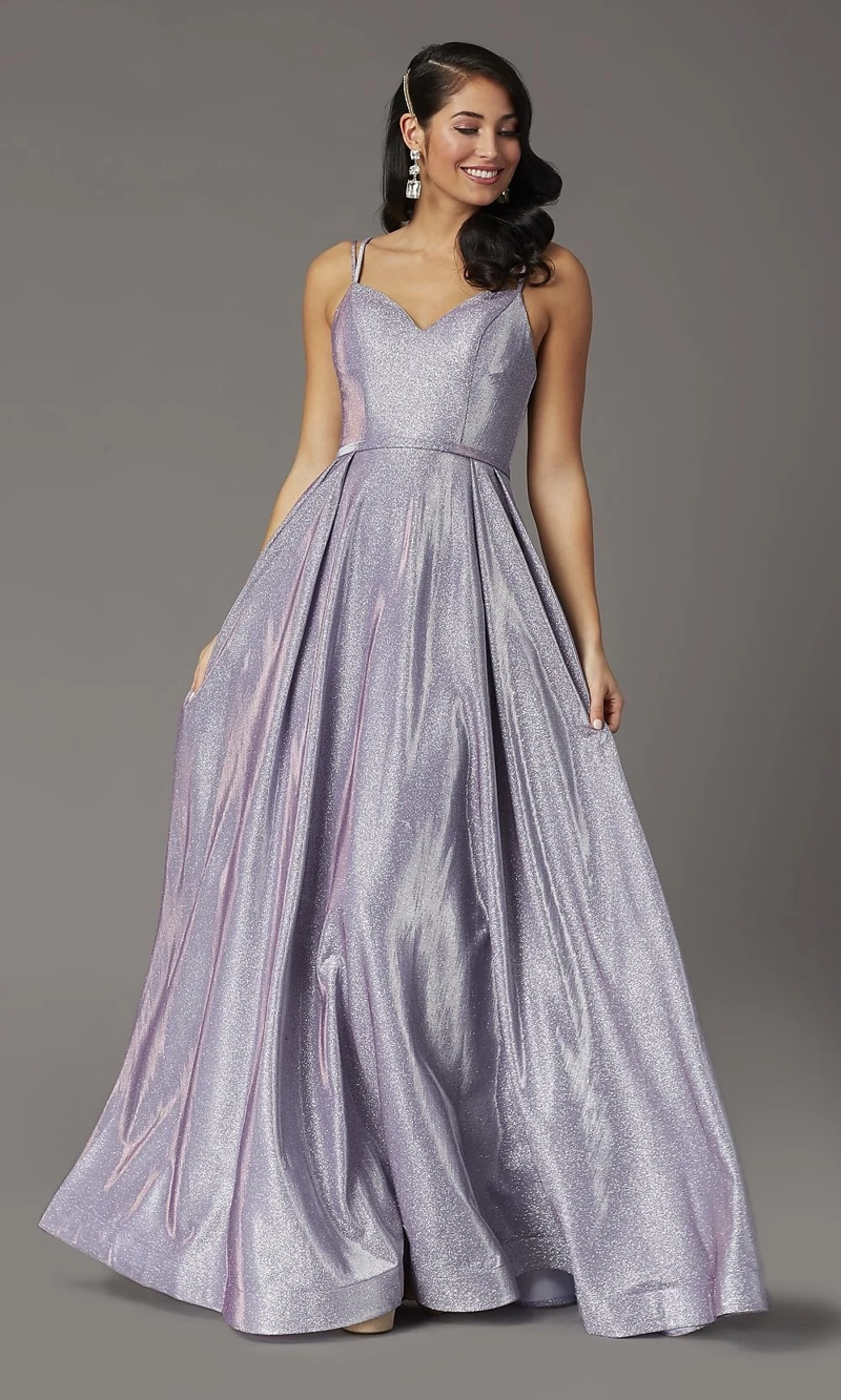 VESTIDO LARGO MUJER ALTO ASTRAL LILA METALIZADO CORTE A FIESTA MATRIMONIO - 1