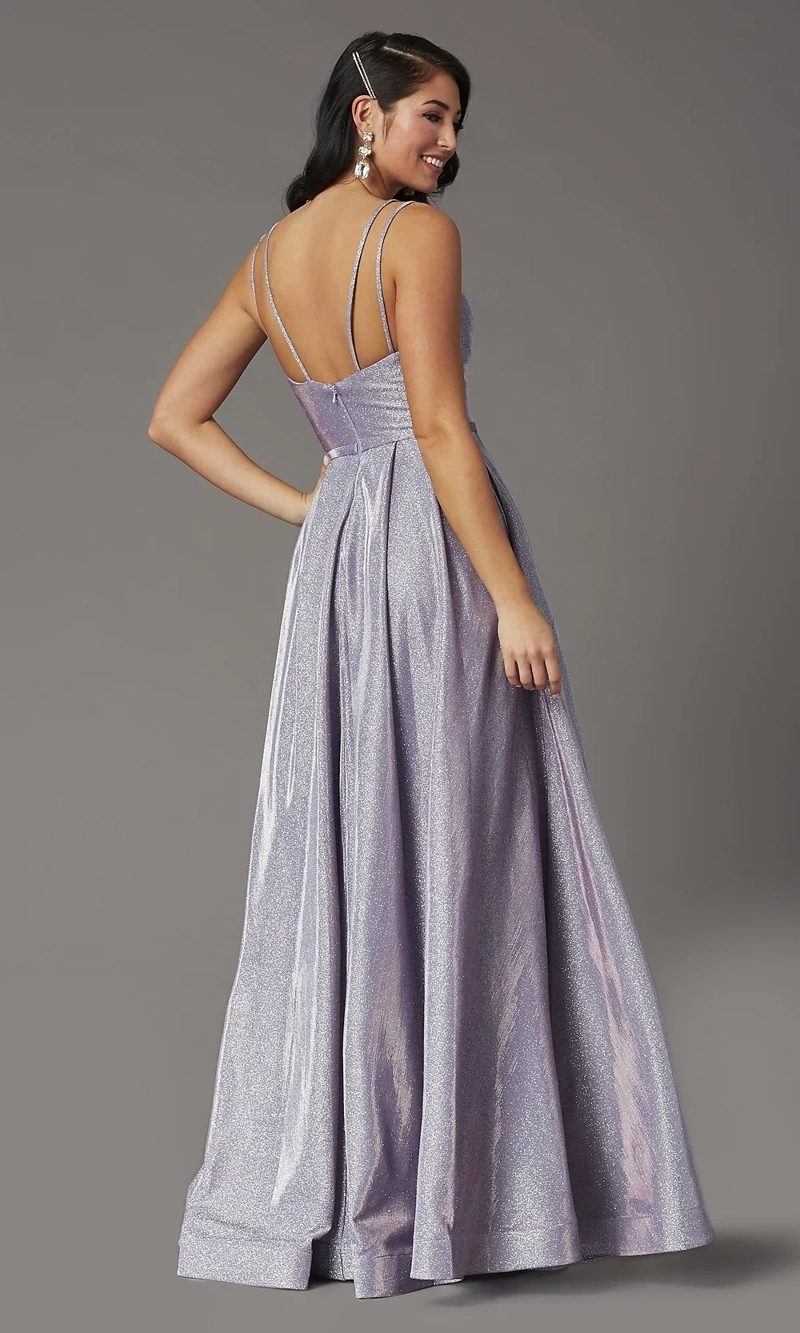 VESTIDO LARGO MUJER ALTO ASTRAL LILA METALIZADO CORTE A FIESTA MATRIMONIO - 2