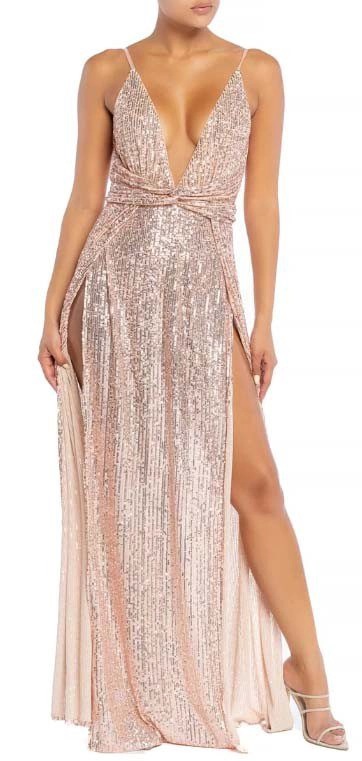 VESTIDO LARGO MUJER ALTO ASTRAL ROSE GOLD LENTEJUELAS FIESTA MATRIMONIO - 2