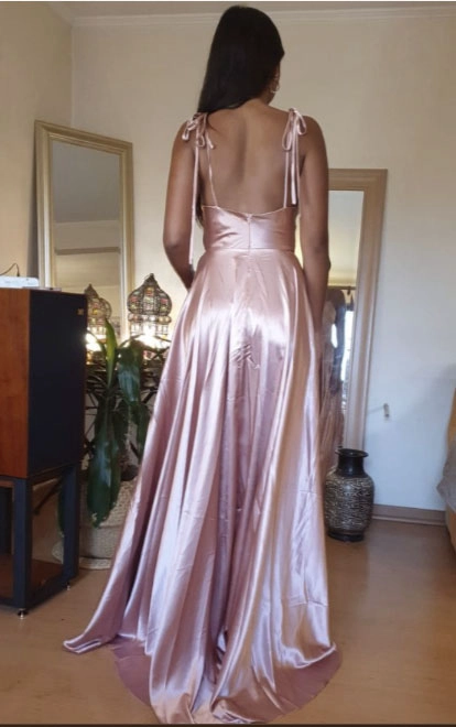 VESTIDO LARGO ROSA ALTO ASTRAL SATIN CORTE A - 2