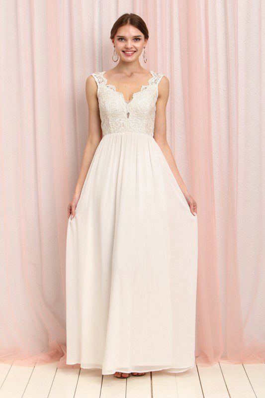 VESTIDO LARGO ALTO ASTRAL BEIGE CLARO NOVIA - 1
