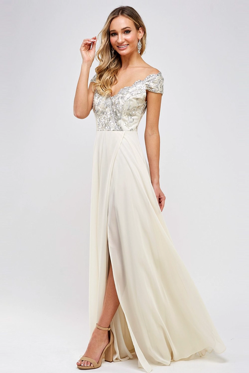 VESTIDO MUJER ALTO ASTRAL BEIGE LARGO NOVIA - 1