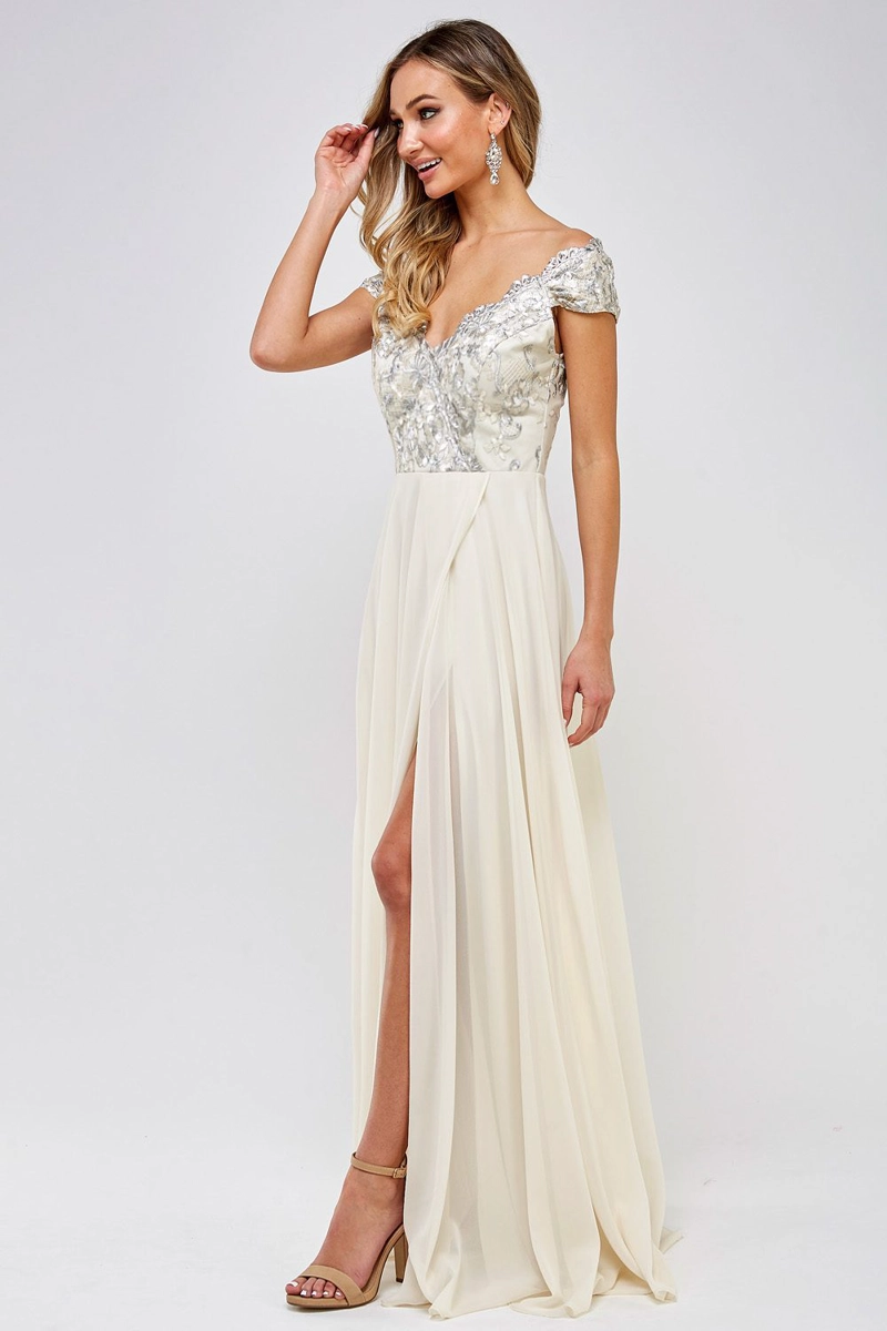 VESTIDO MUJER ALTO ASTRAL BEIGE LARGO NOVIA - 2