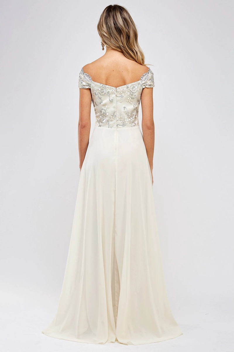 VESTIDO MUJER ALTO ASTRAL BEIGE LARGO NOVIA - 4