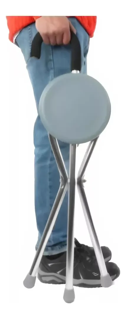 BASTÓN CON ASIENTO PLEGABLE ORTOPEDICO AJUSTABLE COLOR GRIS - 3