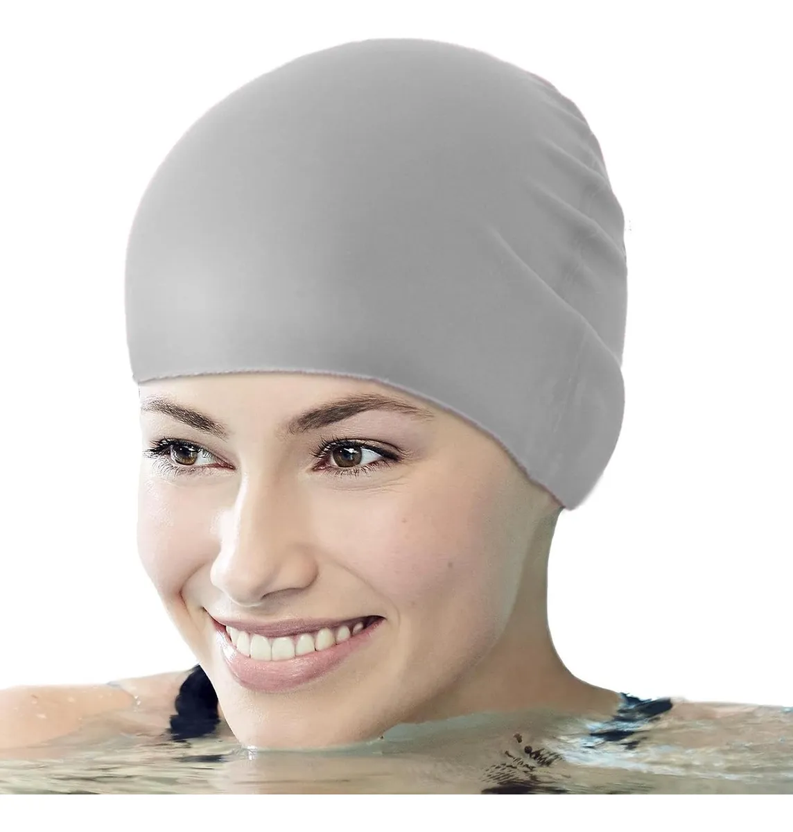 GORRO NATACION GRIS DE SILICONA ADULTO CON FUNDA GUARDADO - 1