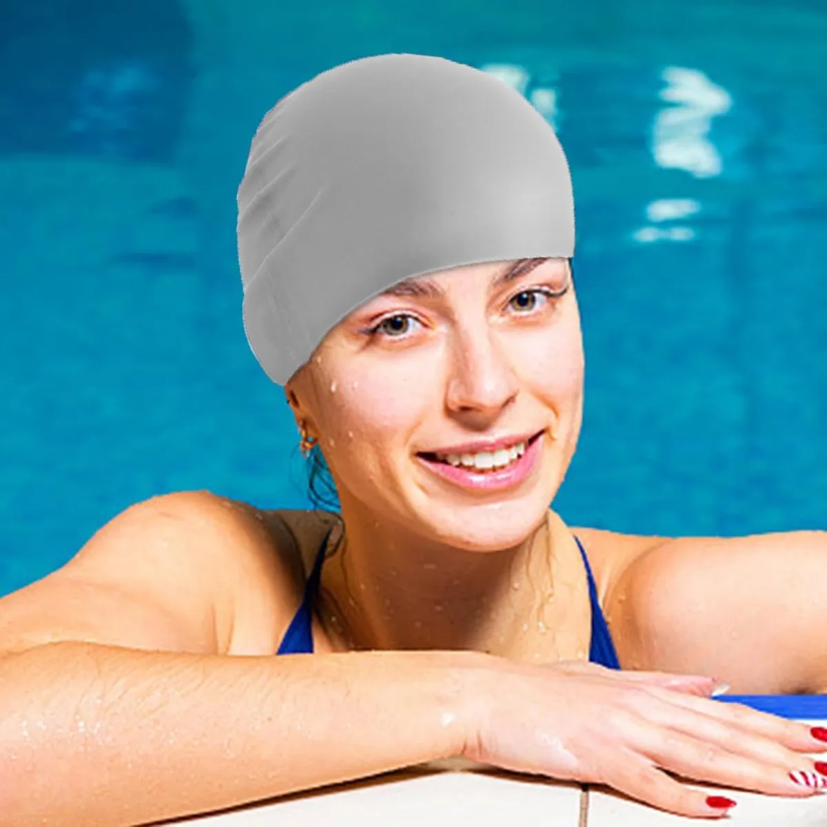 GORRO NATACION GRIS DE SILICONA ADULTO CON FUNDA GUARDADO - 3