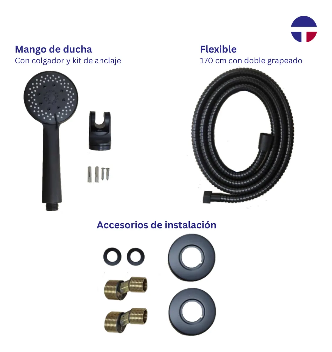 LLAVE MONOMANDO TINA DUCHA NOTTE ACABADO MATE COLOR NEGRO - 2