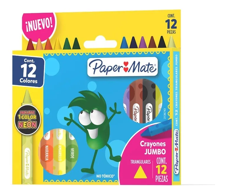 CRAYONES CERA TRIANGULAR 12 COLORES PAPER MATE INCLUYE 1NEON - 1