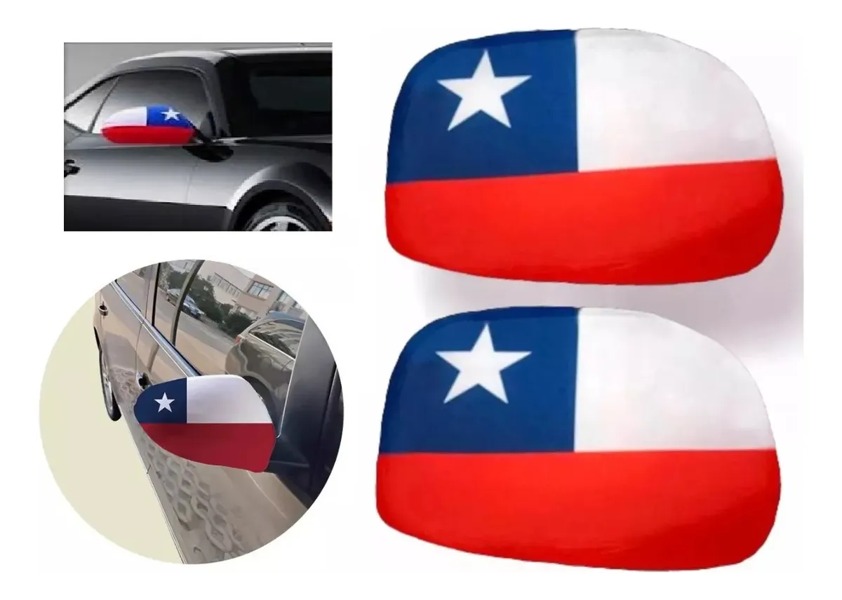 PACK 2 FUNDA PARA RETROVISOR DE AUTO FORRO BANDERA CHILE - 1