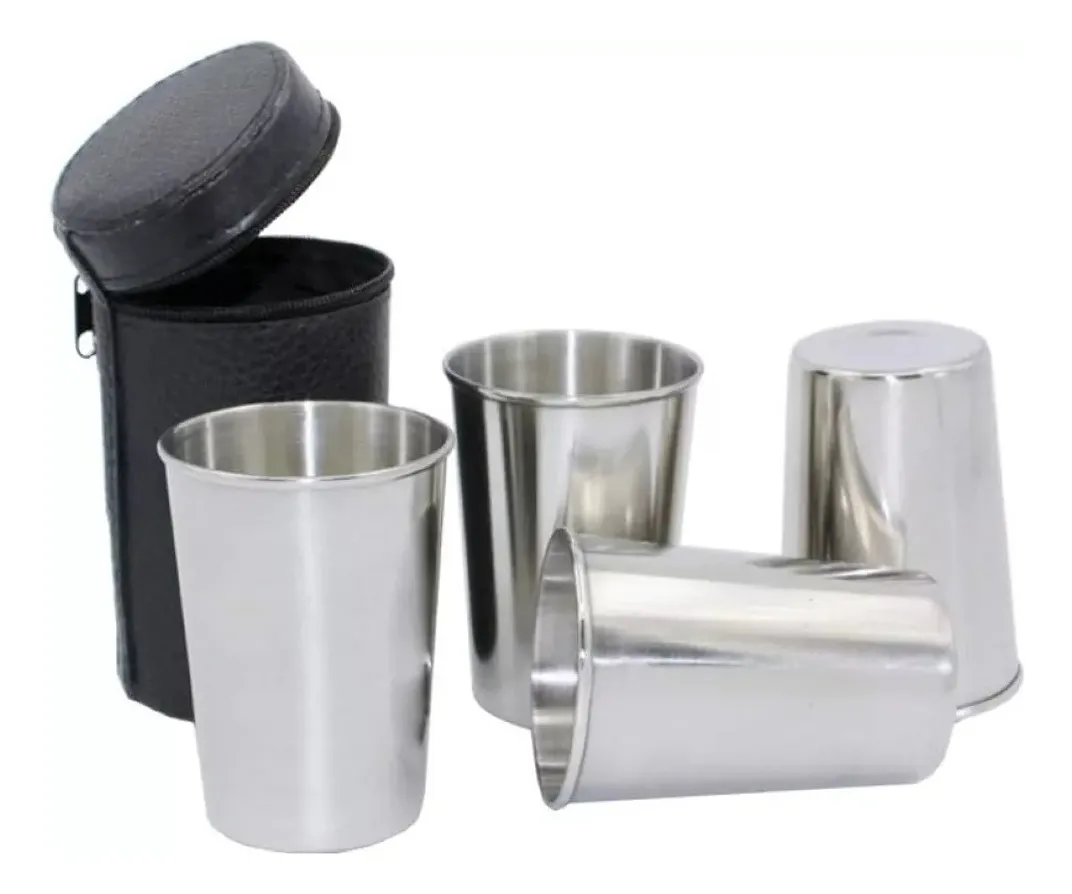 SET X4 DE VASOS ACERO INOXIDABLE DE CAMPING CAZA SET VASOS - 1