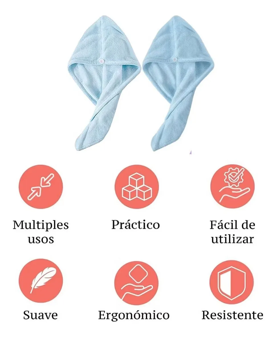 TOALLA PARA PELO TURBANTE MICROFIBRA PARA SECAR CABELLO CELESTE BIENOK - 3