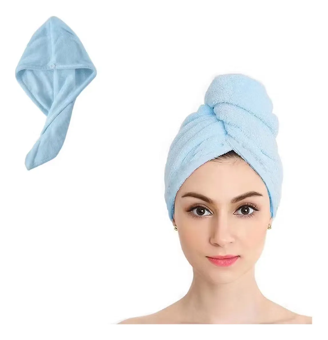 TOALLA PARA PELO TURBANTE MICROFIBRA PARA SECAR CABELLO CELESTE BIENOK - 5