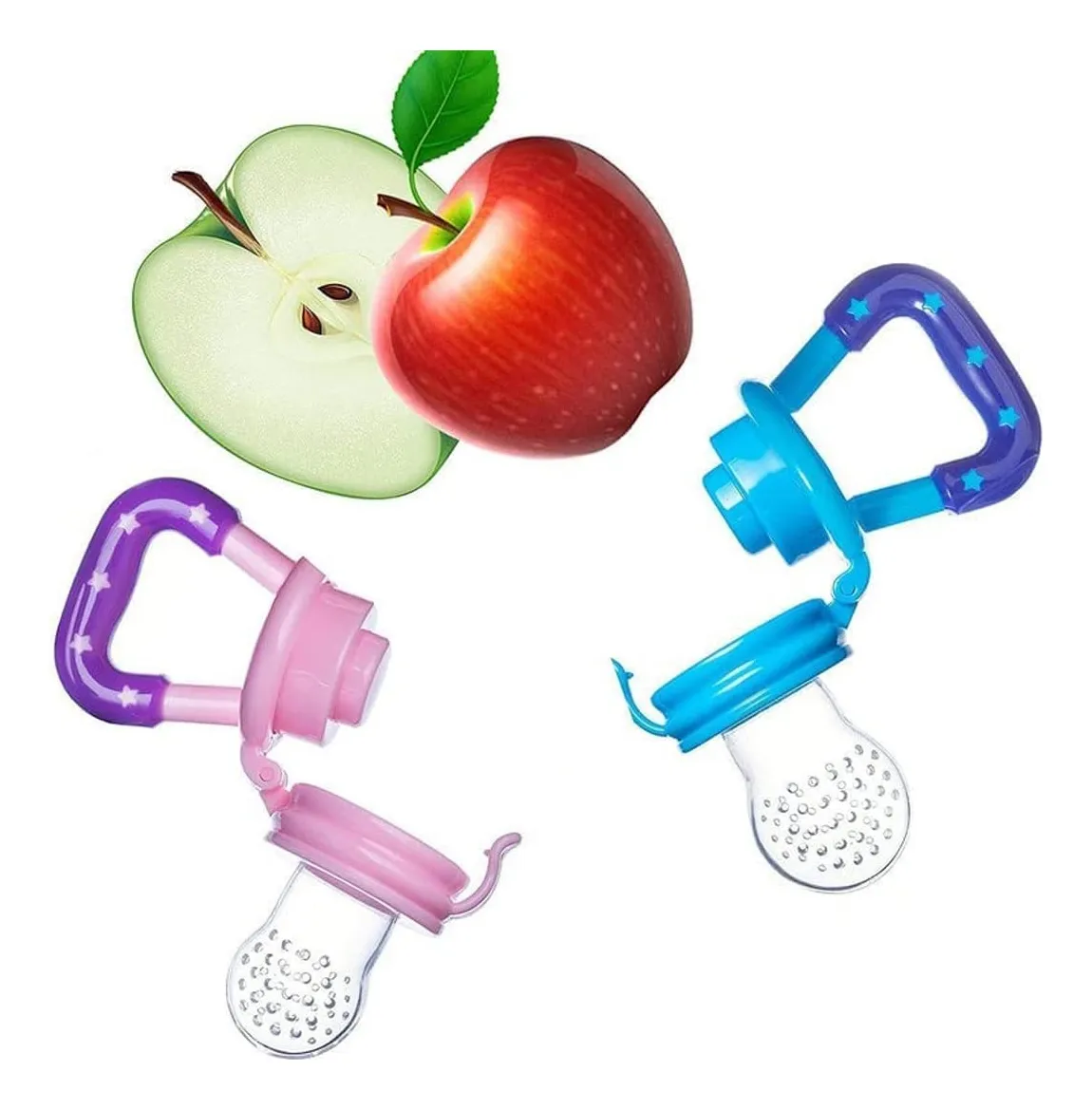 CHUPETE FRUTA BEBE MORDEDOR RASCA ENCÍAS BEBÉS CHUPE SILICON COLOR AZUL - 3