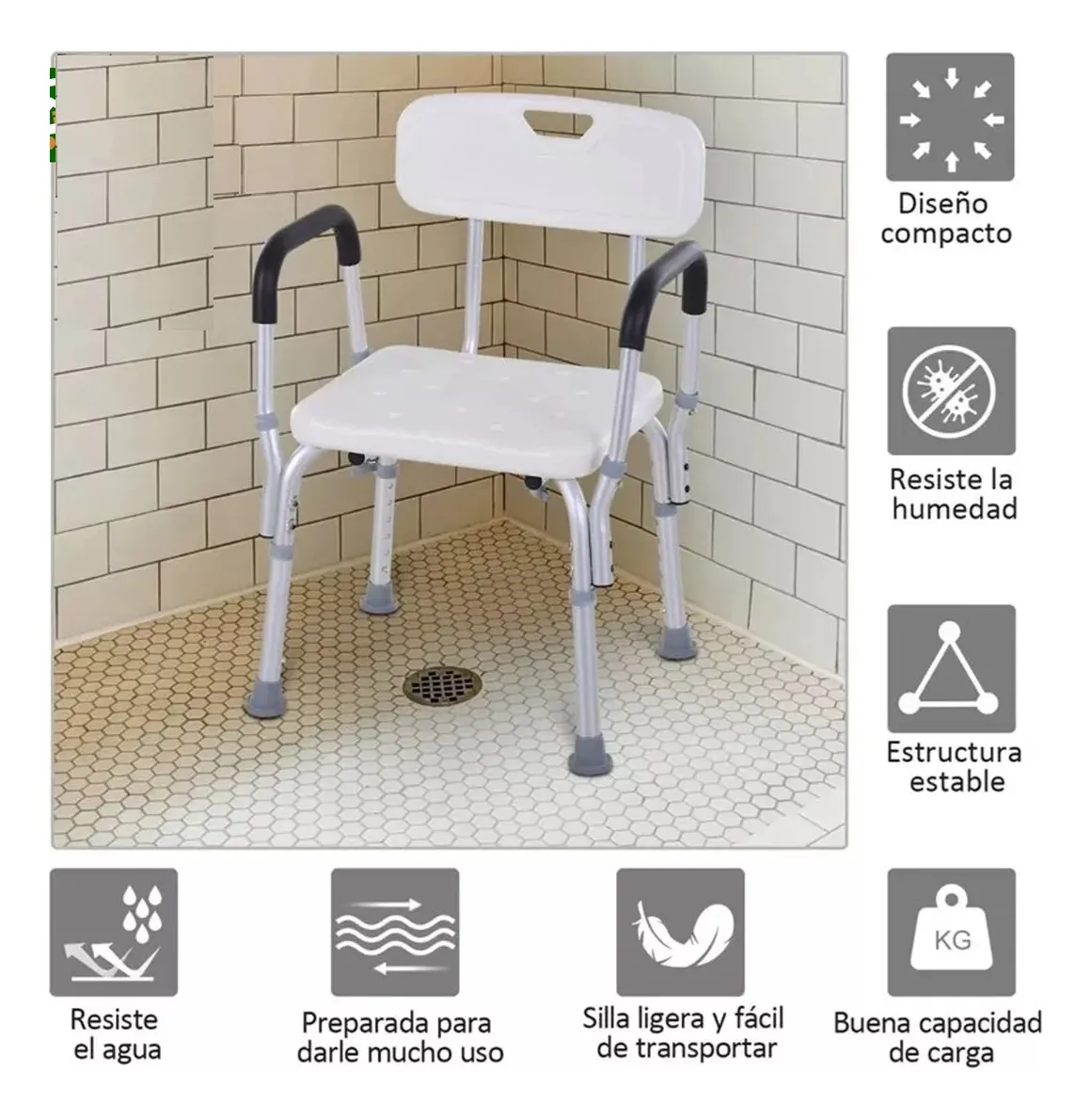 SILLA ASIENTO DUCHA SEGURIDAD CON RESPALDO APOYABRAZOS TAUMM - 3