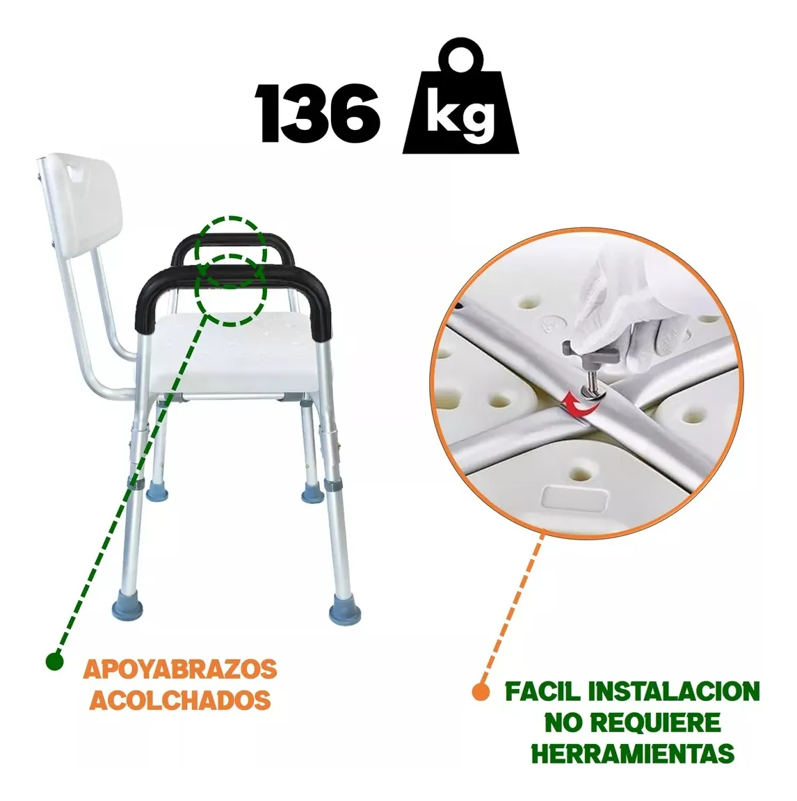 SILLA ASIENTO DUCHA SEGURIDAD CON RESPALDO APOYABRAZOS TAUMM - 4