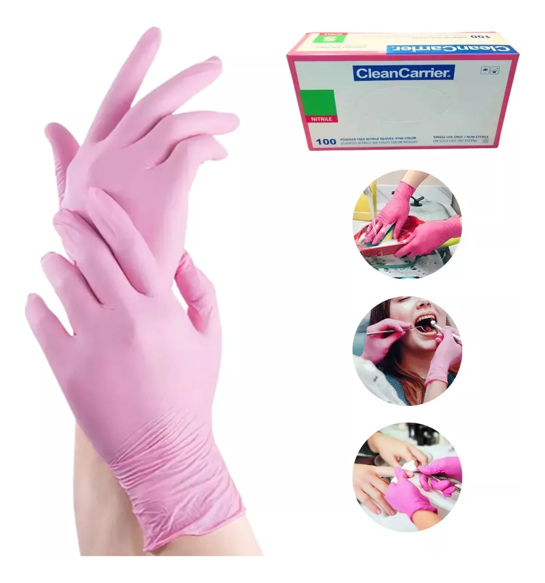 GUANTES NITRILO ROSADO XS CLEANCARRIER SIN POLVO 100 UNI - 2