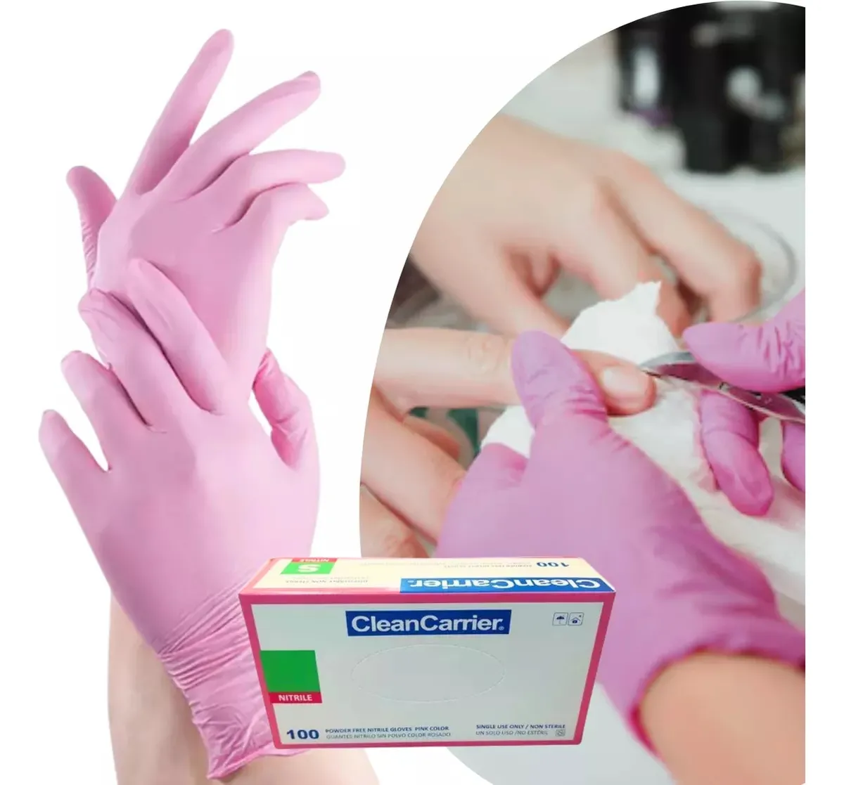 GUANTES NITRILO ROSADO XS CLEANCARRIER SIN POLVO 100 UNI - 3