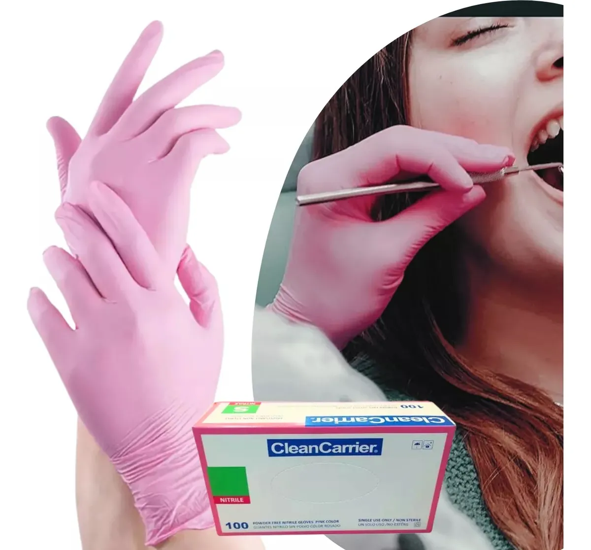 GUANTES NITRILO ROSADO XS CLEANCARRIER SIN POLVO 100 UNI - 4
