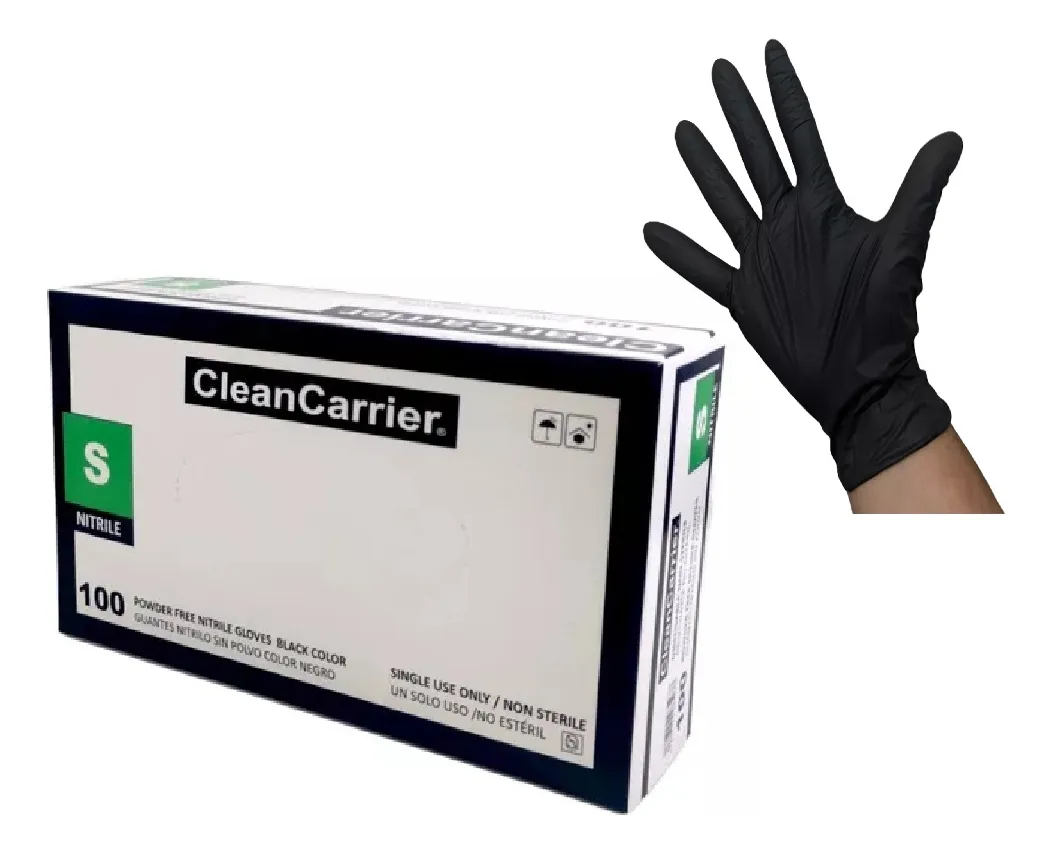 GUANTES DESCARTABLES ANTIDESLIZANTES CLEANCARRIER EXAMINACIÓN COLOR NEGRO TALLE S DE NITRILO X 100 U - 1