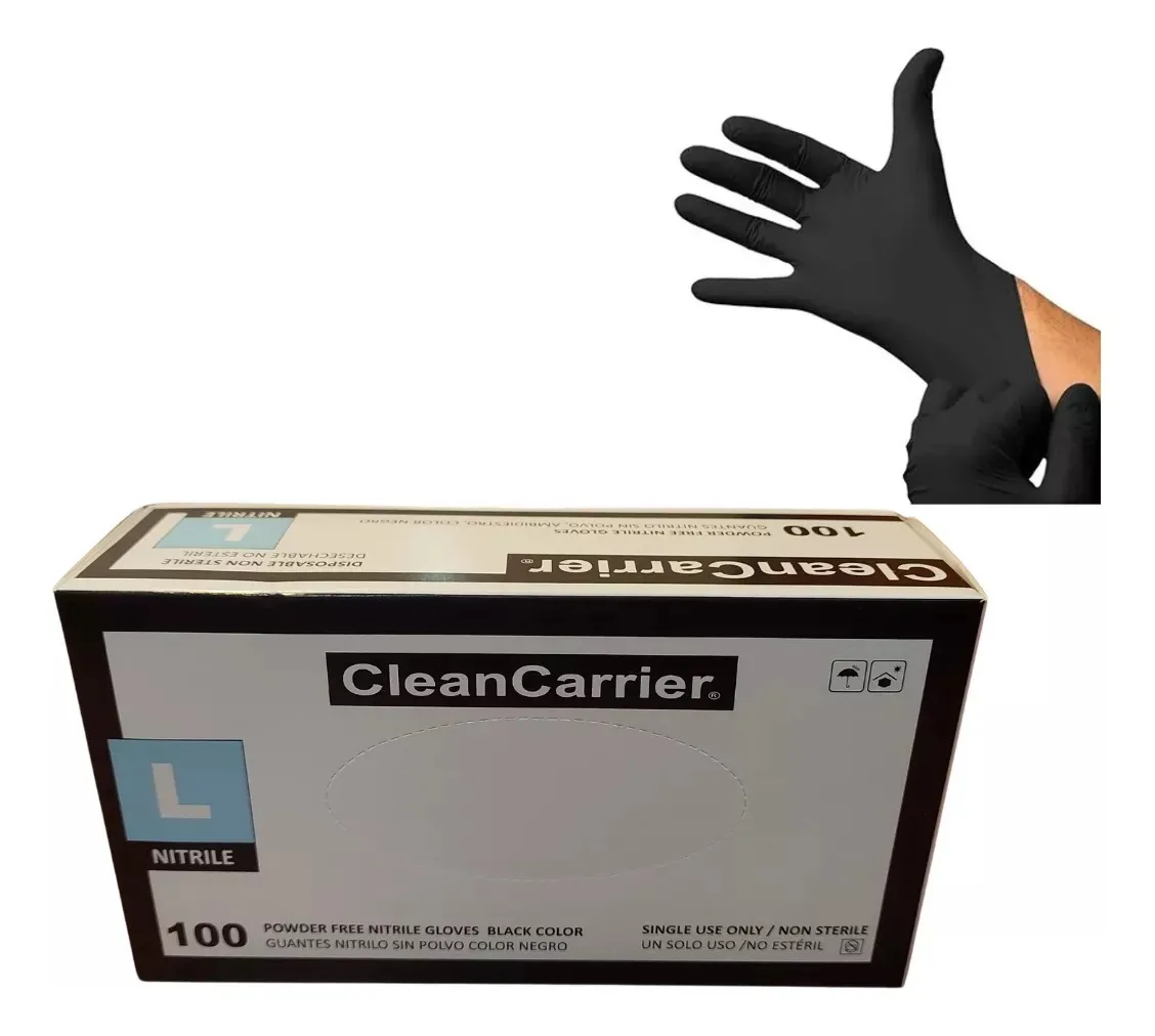 GUANTES NITRILO NEGRO S/POLVO TALLA L CLEANCARRIER 100 UNID - 1