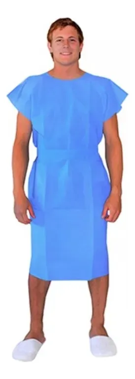 BATA DESECHABLE PACIENTE TELA SMS AZUL ADULTO UNIDAD - 2