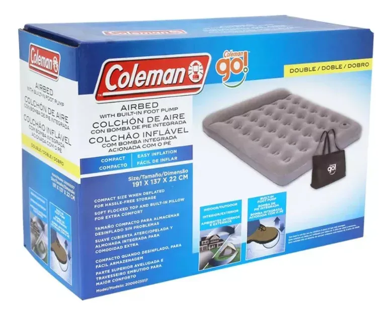 COLCHON INFLABLE 2 PLAZAS CON BOMBA DE AIRE PIE COLEMAN - 4