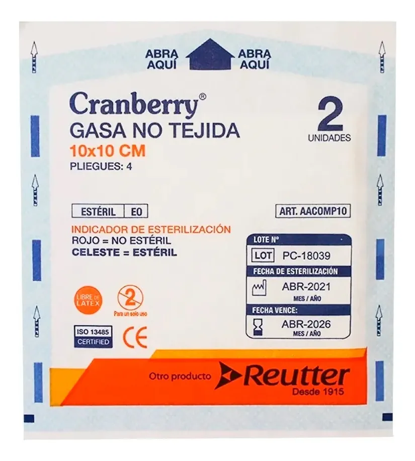 GASA ESTERIL 10X10 CM NO TEJIDA 50 UNIDADES - CRANBERRY - 3