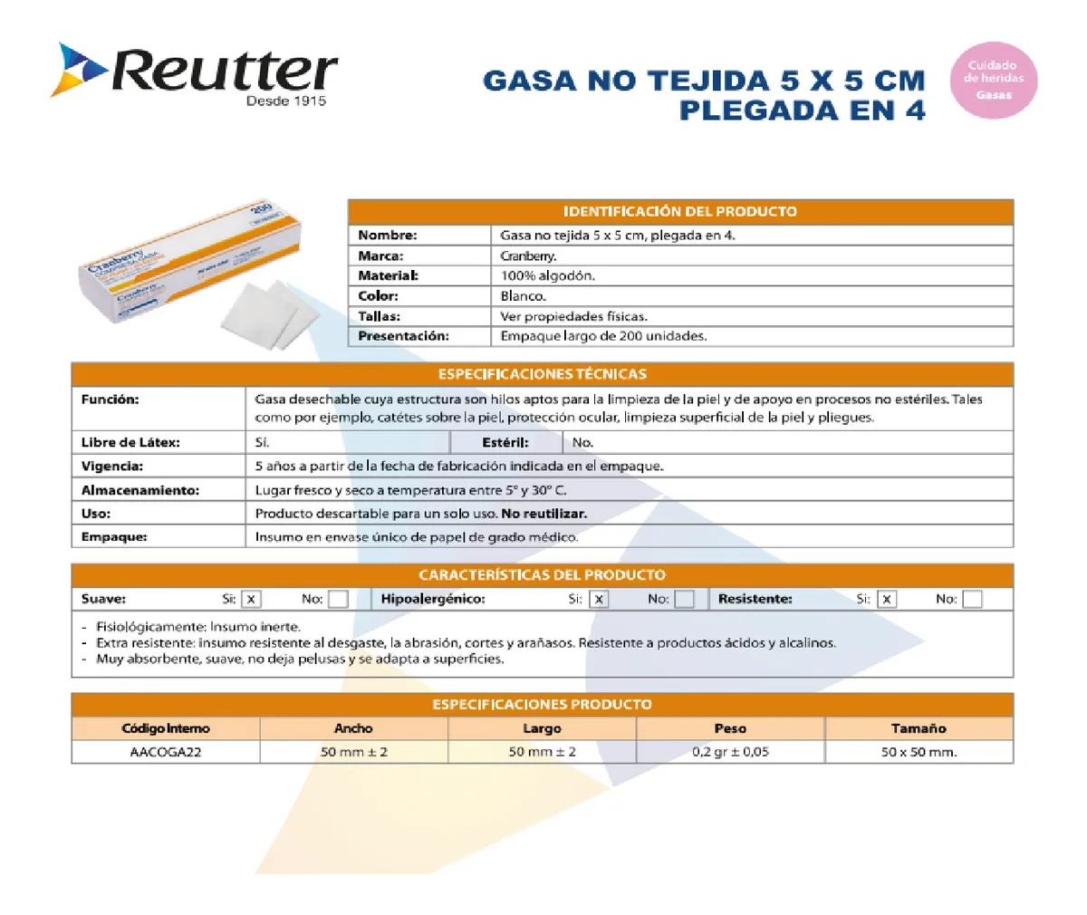 GASA NO TEJIDA 5X5 CM NO ESTERIL PAQUETE 200 UNIDADES - 3