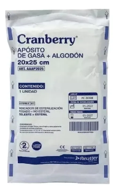APOSITO DE GASA + ALGODON 20X25 ESTERIL PACK 10 UNIDADES - 1