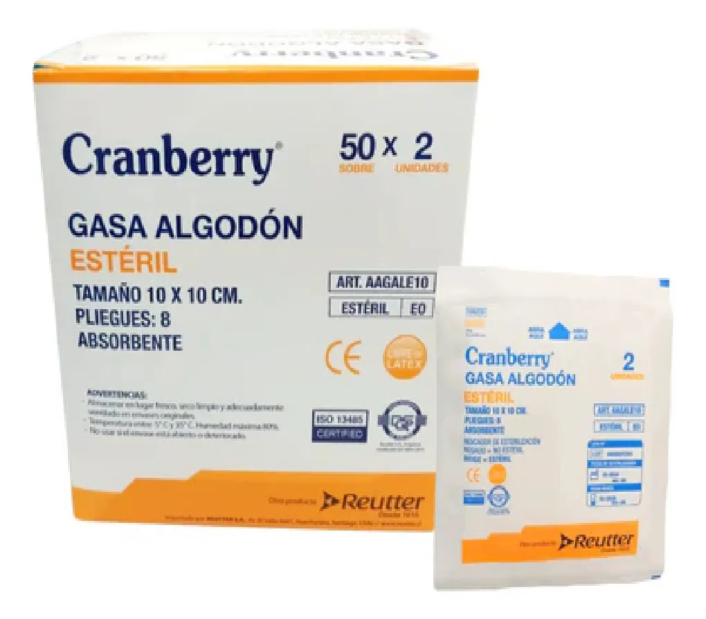 GASA ALGODÓN ESTERIL 10X10 CAJA 50 SOBRES X 2UNI 8 PLIEGUES - 1