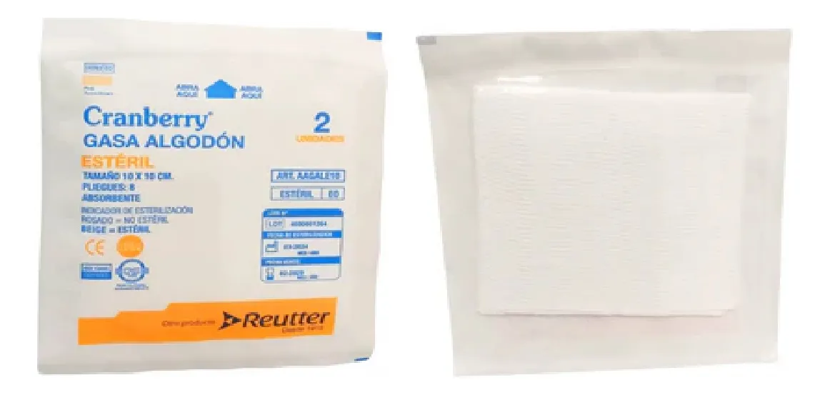 GASA ALGODÓN ESTERIL 10X10 CAJA 50 SOBRES X 2UNI 8 PLIEGUES - 2