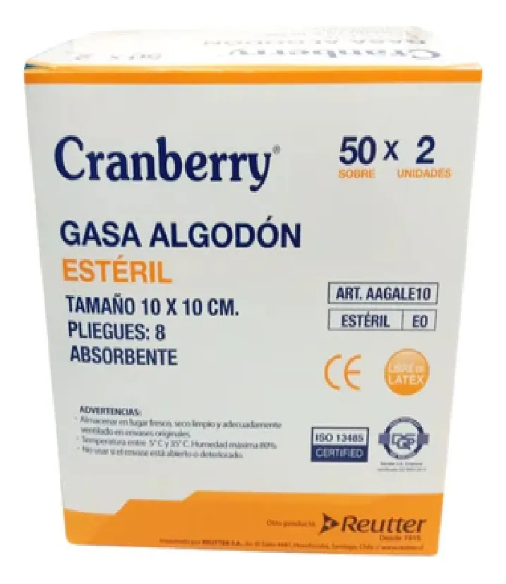 GASA ALGODÓN ESTERIL 10X10 CAJA 50 SOBRES X 2UNI 8 PLIEGUES - 3