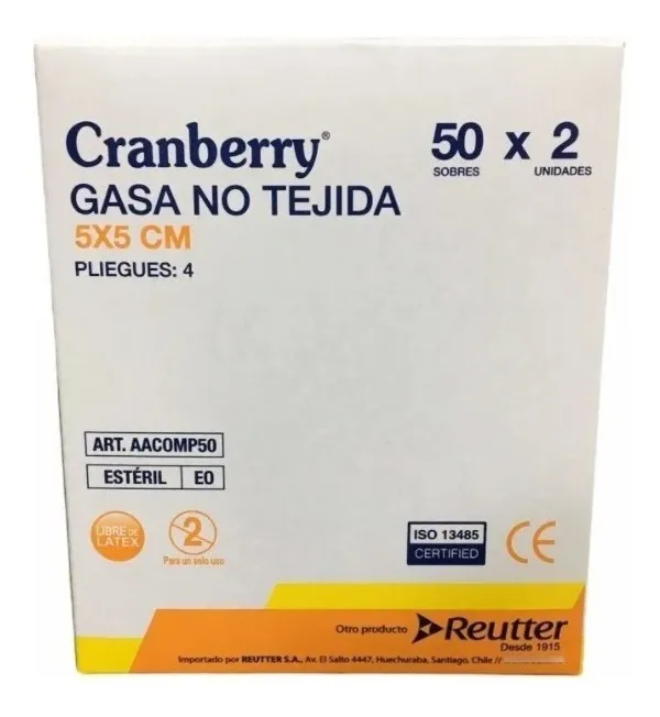 GASA ESTÉRIL 5X5- CAJA 50 UNIDADES CRANBERRY - 1
