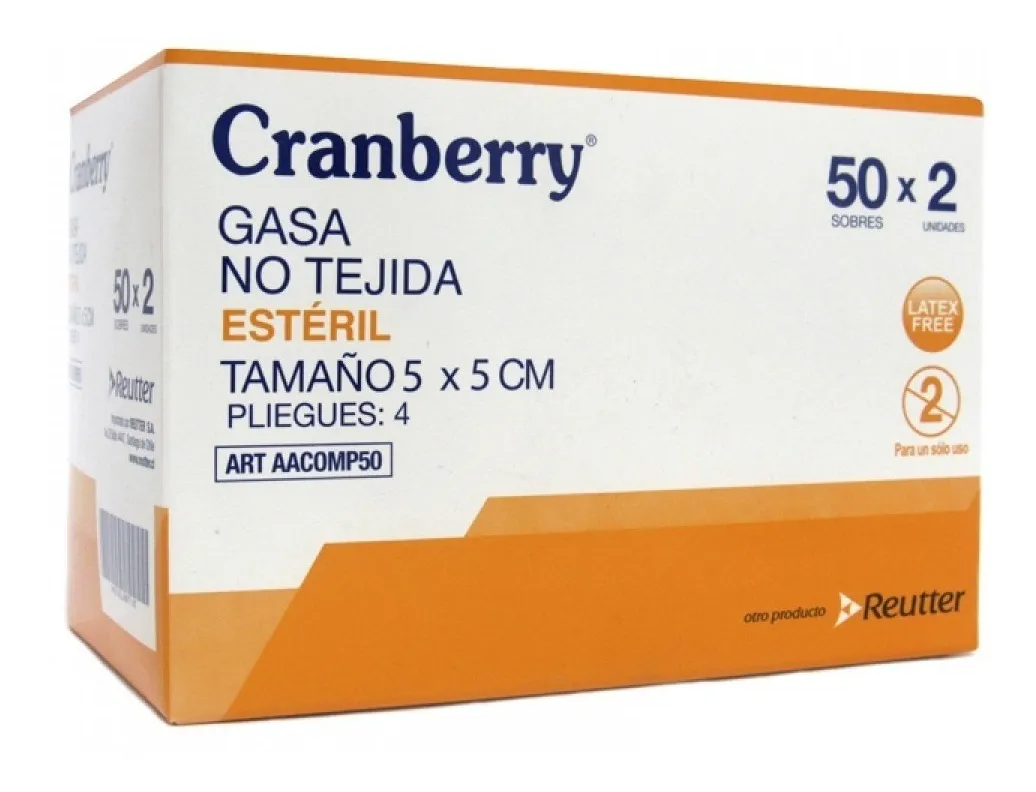 GASA ESTÉRIL 5X5- CAJA 50 UNIDADES CRANBERRY - 2