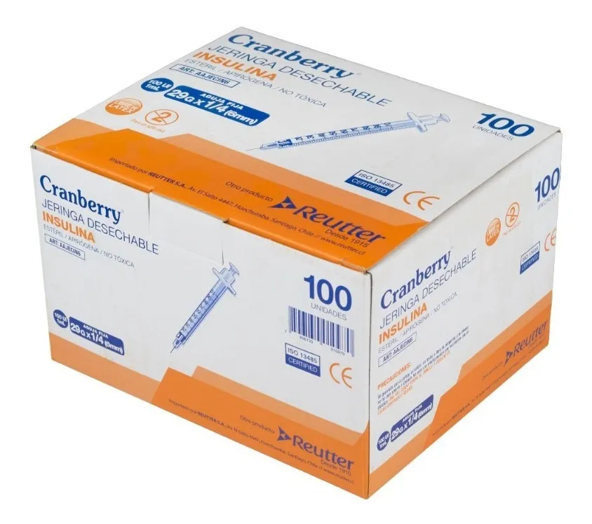 JERINGA DESECHABLE INSULINA CRANBERRY 29G X1/2 X100 UNIDADES CAPACIDAD EN VOLUMEN 1 ML - 1