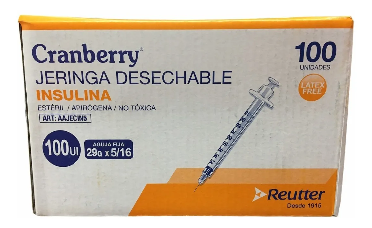 JERINGA DESECHABLE INSULINA CRANBERRY 29G X1/2 X100 UNIDADES CAPACIDAD EN VOLUMEN 1 ML - 2