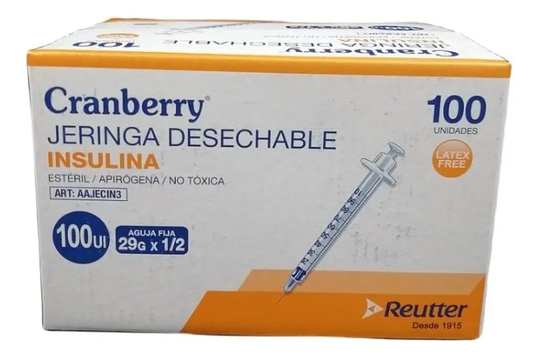 JERINGA DESECHABLE INSULINA CRANBERRY 29G X1/2 X100 UNIDADES - 2