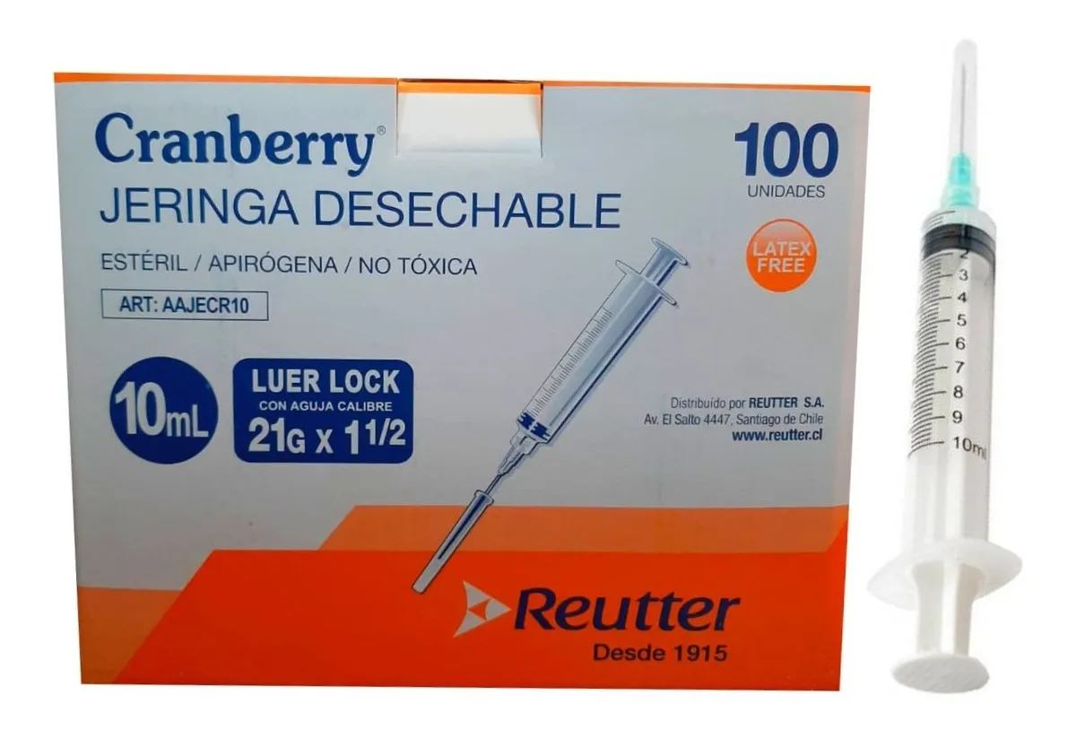JERINGA DESECHABLE LUER LOCK 10CC 21G X 1 1/2 CAJA 100 UNID - 1